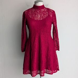 Free People Mock Neck Long Sleeve Lace Dress